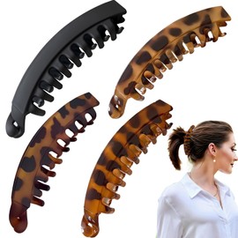 QGK 4 pcs Banana Clip Dickes Haar, Bananenspange Haarspangen Damen Dünnes Haar, Pferdeschwanzhalter Haar Greifer für Frauen Mädchen Langes Lockiges Haar