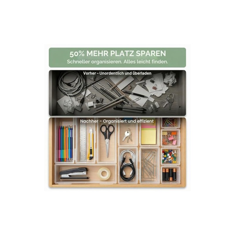 12-Piece Drawer Organiser Set - Modular Organiser System for Kitchen,