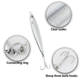 Dr.Fish Paquete de 5 señuelos de pesca de metal de fundición cromados y plateados con cuchara de fundición vertical para agua salada, agua dulce, róbalo, diamante, lucio, muskie de lanzamiento largo