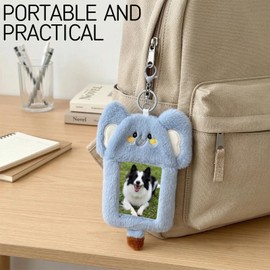 Plush Photocard Holder Keychain - Cartoon Animal Badge Holders, Clear Protective Sleeves for ID, Bus, Student, and Credit Cards, Portable and Decorative Bag Charm (Brown Bear)