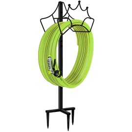 Garbuildman Freestanding Garden Hose Stand Holder - Metal Water Pipe Reel Rack for Outdoor, Shiny Black