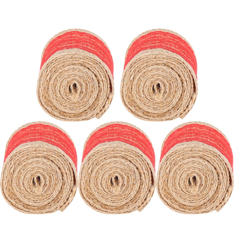 5Pcs Burlap Ribbon Lace Linen Roll Jute Belt DIY Hand