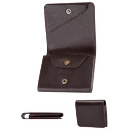 Fabrizio Men's Women's Bifold Coin Purse, Mini Wallet, Small, Thin, Compact, Soft, Easy to Use, Italian Leather, Made by Leading Leather Craftsmen, Genuine Leather, dark brown