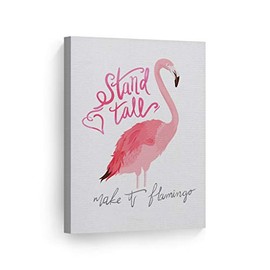 Smile Art Design Stand Tall Quote Flamingo Decor White Background Canvas Print Kids Room Decor Wall Art Baby Room Decor Nursery Decor Made in The USA- 40x30