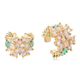 MTMY Gold Ear Cuff Earring for Women 14K Gold Plated Cubic Zirconia Non-Pierced Clip on Cartilage Chunky Ear Cuffs Hypoallergenic Jewelry (flower,pair)