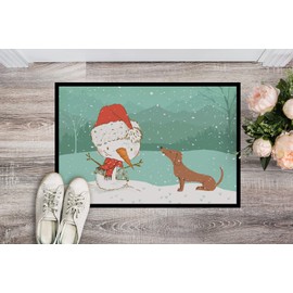 Caroline's Treasures CK2084JMAT Red Dachshund Snowman Christmas Doormat 24x36 Front Door Mat Indoor Outdoor Rugs for Entryway, Non Slip Washable Low Pile, 24H X 36W