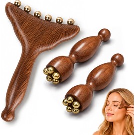 Gua Sha Facial Tool, Compact Lightweight Accessory for Travel and Daily Use - 3Pcs Sandalwood Cooling Copper Beads