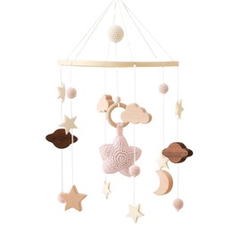 GLITZFAS Baby Bed Mobile Baby Wind Chime, Mobile Baby Wooden with Felt Balls and Clouds Ornament Children's Room Hanging Bed Bell Gift for Baby Girls or Boys, Rattle Toy (Pink)