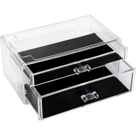Sea Team Clear Makeup Organizer with Drawers, Acrylic Plastic Cosmetic Display Case, Jewelry Storage Box, Holder for Dresser, Bathroom, Vanity, Countertop (1 Large, 1 Middle Drawers)