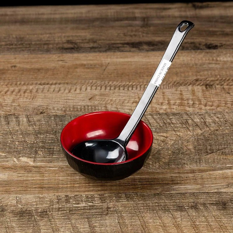 ASIAN HOME Black Melamine Japanese Long Handle Spoons for Ramen,
