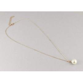 Rose Gold faux pearl necklace pendant 17 long chain 11 mm white faux pearl bead