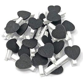 100 Pack of 30mm White Clothes Peg with 15mm Black Heart Craft For Shabby Chic Vintage Wedding