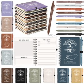 Kosiz 40 Pcs Christian Gifts Bulk Prayer Journals Religious Bible Verse Notebooks with Christian Pens Tree Themed Notepad Church Gifts for Men Women Sunday School (Neutral Color)