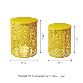 Glitzhome Metal Side Table Set of 2, 19.25" H Glossy Yellow Round End Table, Modern Accent Table, Planter Stand, Bedside Table, Couch Side Table, Nightstand for Living Room Bedroom Couch