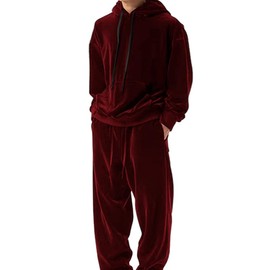 KISSQIQI Mens 2 Pieces Velour Tracksuits Velvet Outfits Sweatsuits Jogging Sport Suits Jacket Pants hooded Tracksuit