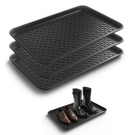 UHIAGREE Boot Trays for Entryway, Multifunctional Shoe Mat with Cleaning Brush, Boot Tray for Shoes Plants Pots Paint Tins Pet Bowls Black (3pcs 23.6'' x 15.7'' x 1.2'')