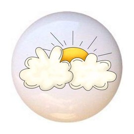 Sun Clouds from the Bee-Boppin' Country Bumble Bees Collection - DECORATIVE Glossy CERAMIC Cupboard Cabinet PULLS Dresser Drawer KNOBS