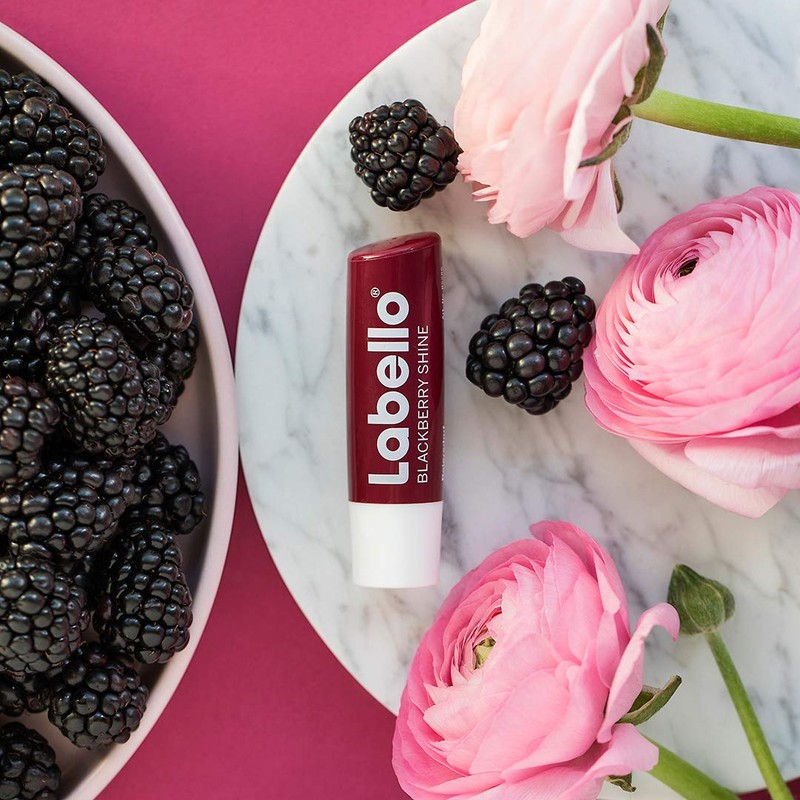 Labello Blackberry Shine Lip Balm with Soft Red Shine and