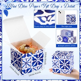 Fuyoooo 50 Pcs Mini Blue White Floral Favor Boxes Small 4x4x4'' Chinoiserie Paper Gift Boxes Treats Candy Packaging Cubes for Wedding Birthday Baby Shower Party Supplies(Stylish Style)