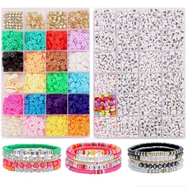 ZesNice Clay Beads Bracelet Making Kits for Girls, 6000pcs Friendship Bracelet Making Kit, Letter Alphabet Beads and Flat Polymer Heishi Round Beads for Jewelry Making