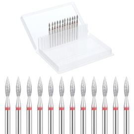 Gjinxi Diamond Flame Cuticle Drill Bits Set 12Pcs Cuticle Nail Drill Bit 3/32'' Professional Nail Bits Kit for Clean Dead Skin Manicure Pedicure, Acrylic Gel Nails, Salon Home Nails Care Tools