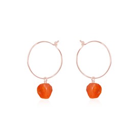 Carnelian Raw Nugget Hoop Earrings in 14k Rose Gold Fill