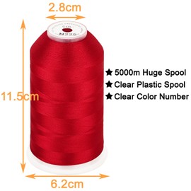 New Brothread - Bobina enorme individual de 5000 m, cada hilo de máquina de bordar de poliéster, 40 W, para máquinas comerciales y domésticas, color rojo (color Janome)