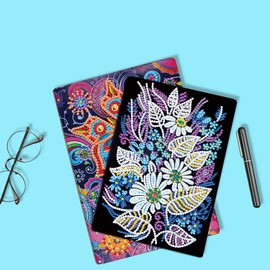 DIY 5D Notebook with Diamond Art Painting Art White Little Flower and Plant Cover Crystal Cross Stitch Special Shaped Diamond Kits Writing Sketchbook Journal Dairy Book 8.27x5.71inch