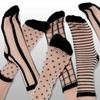 Lusofie 5 Pairs Sheer Socks Black See Through Socks Checkered