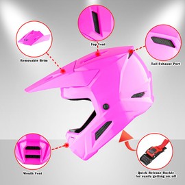 1Storm Youth Motocross Helmet Kids ATV Helmet BMX MX Dirt Bike Go Kart Teenager Glossy Pink