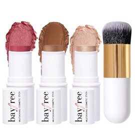 KIMUSE Trío de palitos faciales, barra de rubor crema e iluminador y barra de contorno para esculpir las mejillas, trío de contorno de crema de larga 