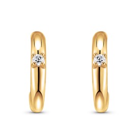 MIORE Half-Hoop Earrings 925 Sterling Silver Stylish Huggie Earrings with Brilliant Zirconia Stones 0.12 Carat Skin-friendly Gold-Plated Silver Earrings 14 x 2.5 mm Women's Jewellery by Jeweller,