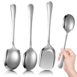 TIESOME Large Serving Spoon, 3 Pcs Serving Spoons Set, Stainless Steel Buffet Serving Spoon Table Spoons Long Handle Soup Spoons Cooking Spoon Kitchen Tool for Kitchen Cooking Restaurant Banquet