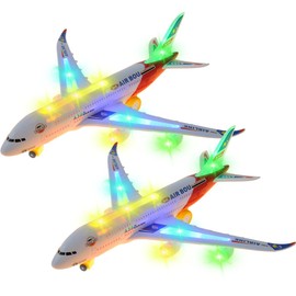 PowerTRC 2 Packs Kids Airplane Toys, Bump & Go Action Toddler Toy Airplane with LED Flashing Light, Music, Airplane Sound, Great Gift for Boys Girls Ages 3-12