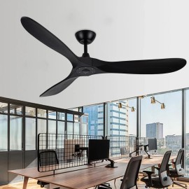Ceiling Fan Without Light, 60 Inch Large Outdoor Ceiling Fan with Remote Control, 3 Blades Solid Wood Indoor Outdoor Ceiling Fanvoltage (v): 110-240, plug type: N/A, color: 60'' Black