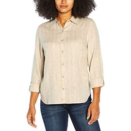 Orvis Women's Long Sleeve Linen Blend Top (as1, Alpha, x_l, Regular, Regular, Taupe Stripe (Tan), X-Large)