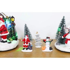 Toyland® Mini Resin Christmas Collectible Ornament - Village Scene Accessories - Christmas Figures (Santa, Snowman, Tree & North Pole Sign 10cm x 4cm)