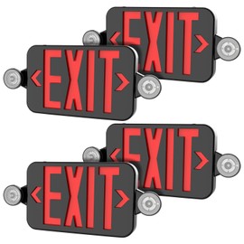 OSTEK Red LED Exit Sign with Emergency Lights, Two Adjustable Head Emergency Exit Lights with Battery Backup, Dual LED Lamp ABS Fire Resistance UL-Listed 120-277V (Red & Black, 4 Pack)
