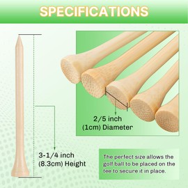 weyleity Bamboo Golf Tees 500 PCS 3-1/4 inch Length | Bamboo Golf Tees, 7X Stronger Than Wood Golf Tees, Reduce Friction & Side Spin (3-1/4"(500 Pack))