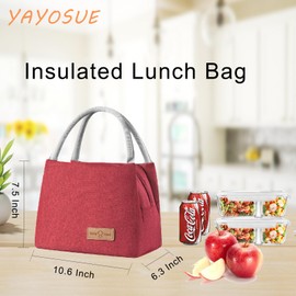 YAYOSUE Insulated Lunch Bag for Men,Zipped Lunch Bags for Women,Reusable Lunch Tote Bags,Lightweight,Waterproof,Thermal Portable Bag Lunch Bag for Work,Picnic,Outdoor,Camping(10.6x6.3x7.5 inch, Red)