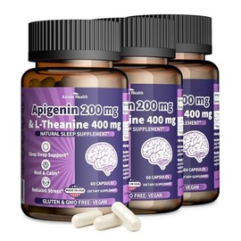 400 mg L Teanina con Apigenina 200mg Suplemento para dormir - Relajación natural y apoyo al estrés - Sin gluten, sin OMG, cero rellenos - Fabricado en