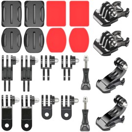 KUANVE Universal Action Camera Accessory Mount Kit, Curved & Flat Adhesive Sticky Mount, Quick Release Buckle Mount, J-Hook Buckle Mount, 3-Way Pivot Arms and Thumb Screws