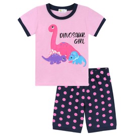 Little Hand Girls Pyjamas Set Dinosaur Cotton Short Pjs Kids Sleepwear Toddler Tops T Shirts & Pants Nightwear Age 6-7 Years