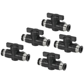 PATIKIL 5/16" Pneumatic Ball Valve, 5 Push-to-Connect Fittings, Pneumatic Control Valves for Automation Manufacturing of Pneumatic Systems, Black