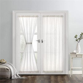 Devola Panel Curtain, Linen Look Curtain, Long Modern Plain Colour Bistro Curtain, Semi-Transparent Door Curtains, Kitchen Curtains, Short Curtains, W x H 132 x 101 cm, White, Pack of 1