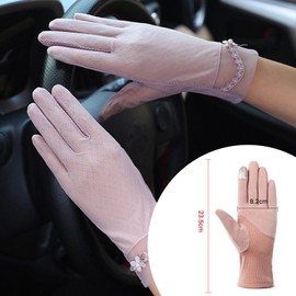 Women's Gloves, Lace, UV Protection, Summer, Smartphone Compatible, Anti-Slip, Stylish, Short, Thin, UV Gloves, Sunscreen, UV Protection, Brides, Weddings, Bicycles, Motorcycles, Car Driving (B-Black)