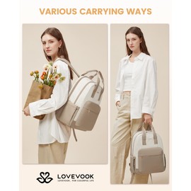 LOVEVOOK Women's Laptop Backpack with Laptop Compartment, School Backpack Teenager Waterproof Travel Backpack Business Backpacks Work Bag Daypacks for Travel University School, A-khaki-beige