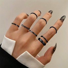 Black Stackable Rings for Women Stocking Stuffers Gifts Trendy Stuff Stacking Rings Sets Vintage Knuckle Rings Stocking Stuffers for Christmas Gifts(Black)