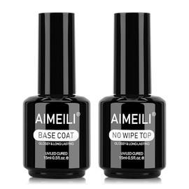 AIMEILI- Esmalte de uñas en gel Soak Off de larga duración, sin hema, con luz UV LED, acabado brillante, juego de capa superior y base que no...      