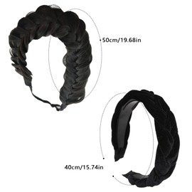 Set of 2 Hair Accessories Set, Soft Velvet Headband with Wigs, Hair Bands, Braided Headband, Wide Hair Band, Headband for Women, Braid Hair Band for Sports, Yoga (Black)